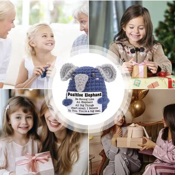 Handmade Crochet Elephant with Positive Message | Inspirational Desk Decor Gift - Picture 3 of 5